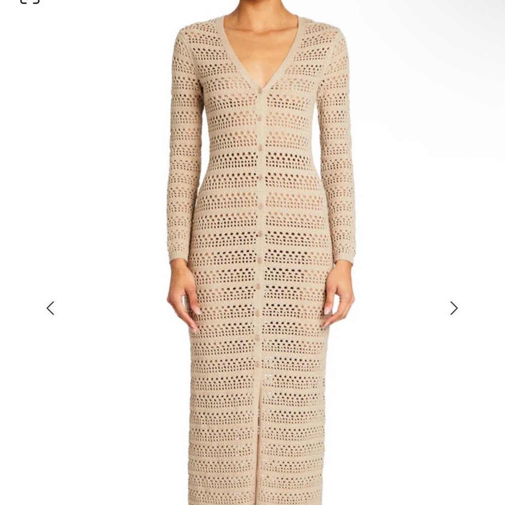 Ser.o.ya Dorothea Revolve Elegant Crochet Knit Dress in Tan